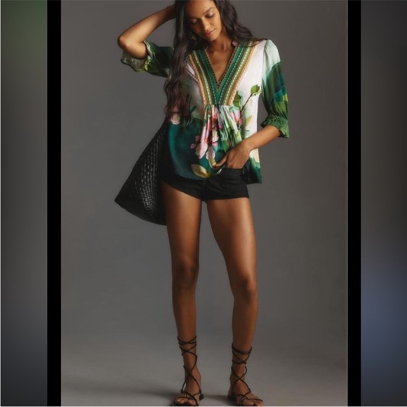 Anthropologie Bl^nk London Stephanie Embroidered Floral Pullover Blouse Medium - Picture 4 of 11